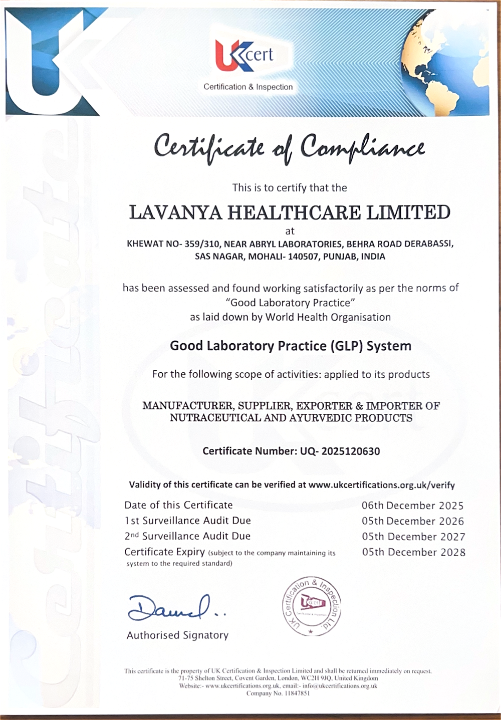 GLP certificate HD Image