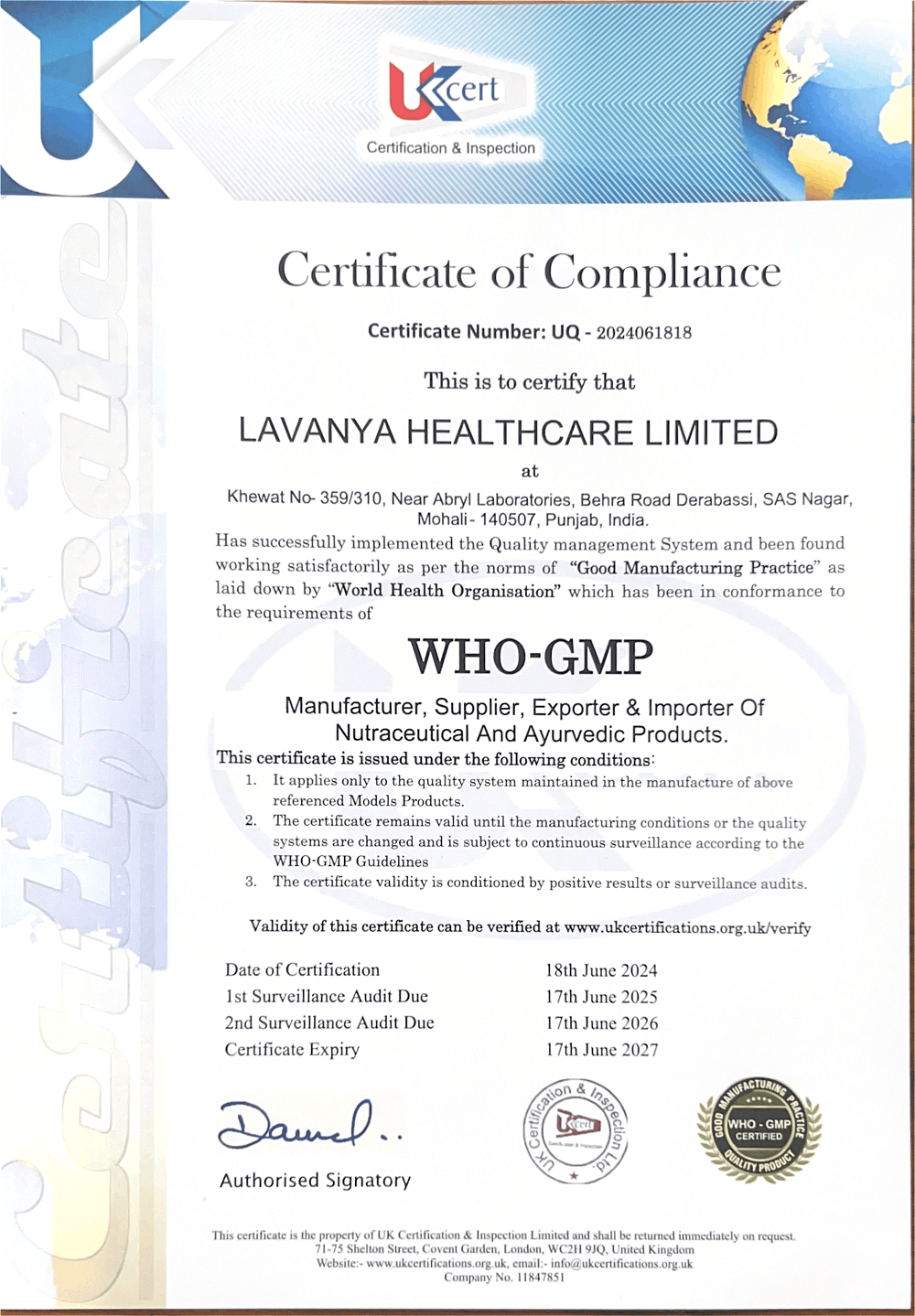 WHO-GMP certificate HD Image